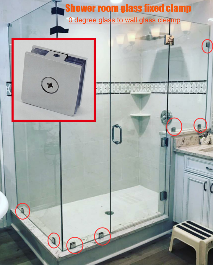 Factory Price Backing White Bathroom 0 Degree Wall Mount Glass Clamp Shower Glass Holding Clip