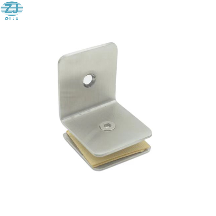 Factory Sale Stainless Steel Brused 90 Degree Glass Clamp Glass Fixed Clip for Bathroom Square Glass Clamp Hinges